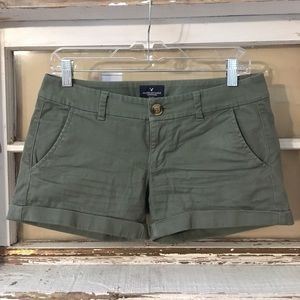 AE Army Green Midi Stretch Shorts