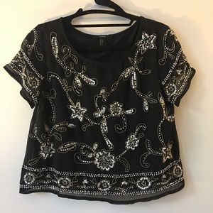Black Beaded Short Sleeve Top
