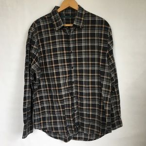 ^*sold** Perry Ellis Black and Brown Plaid Shirt