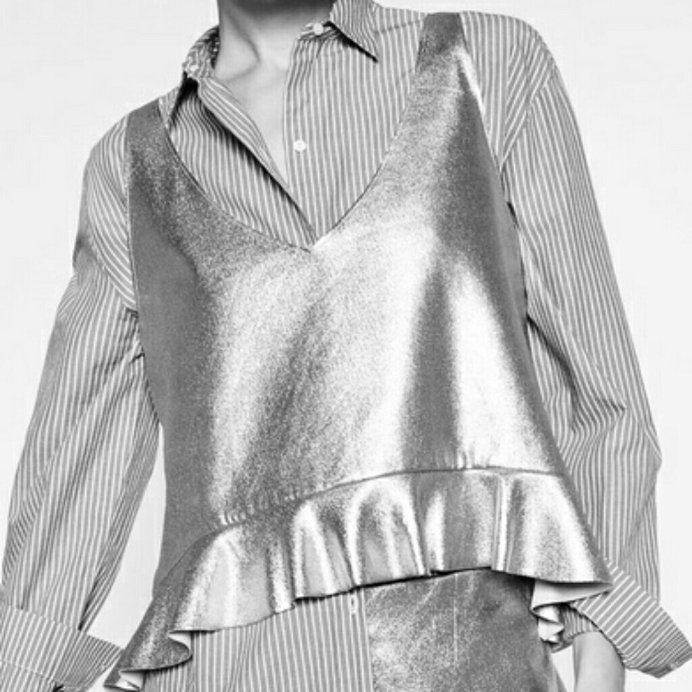 Zara Trafaluc Rose Gold Top with Frill Hem