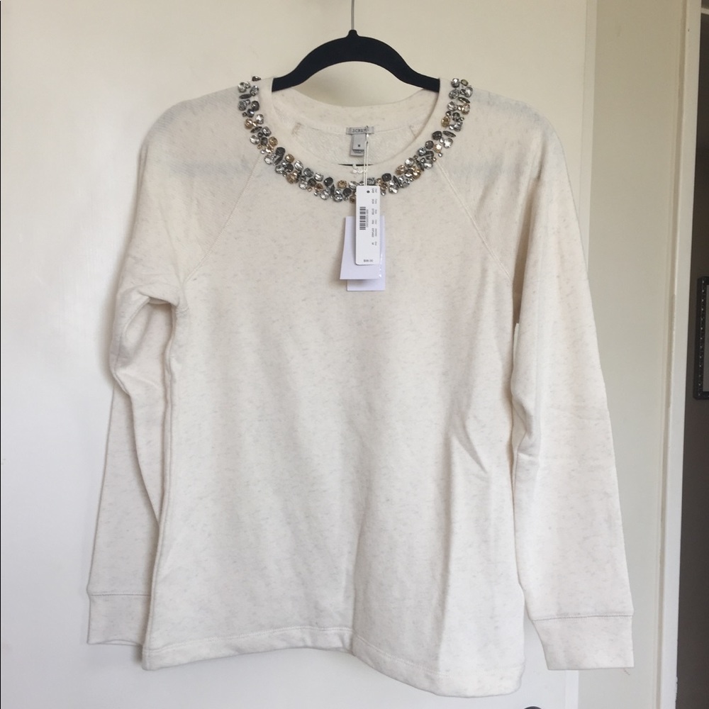 J Crew bejeweled off white sweatshirt