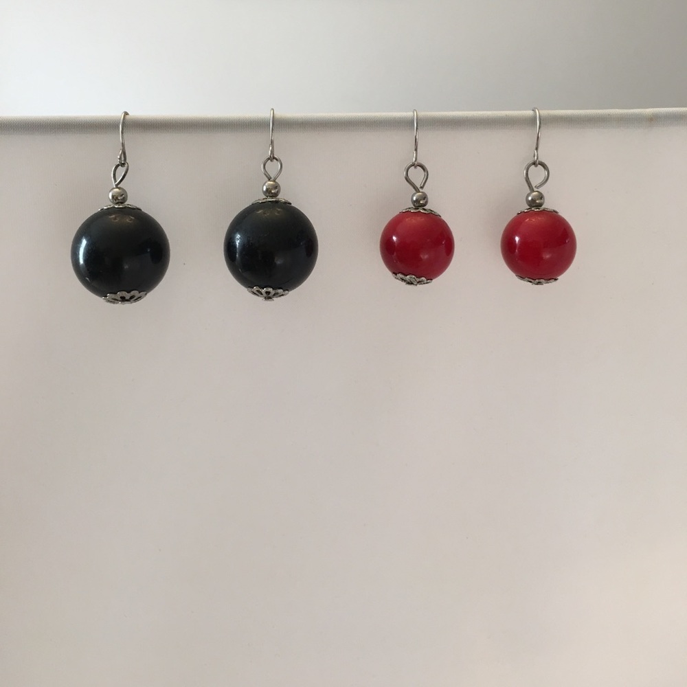 Two Pair of Earrings, Black & Red