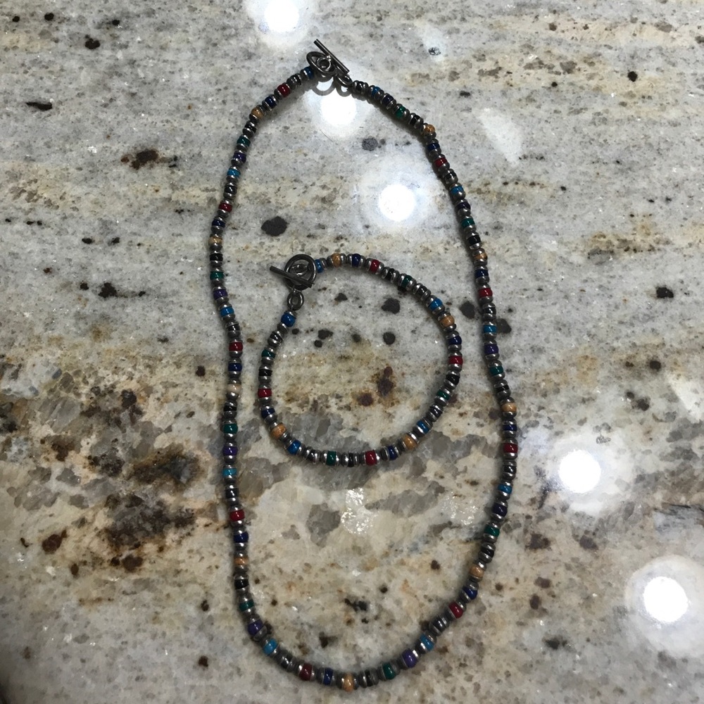 Sterling silver beaded necklace and bracelet set