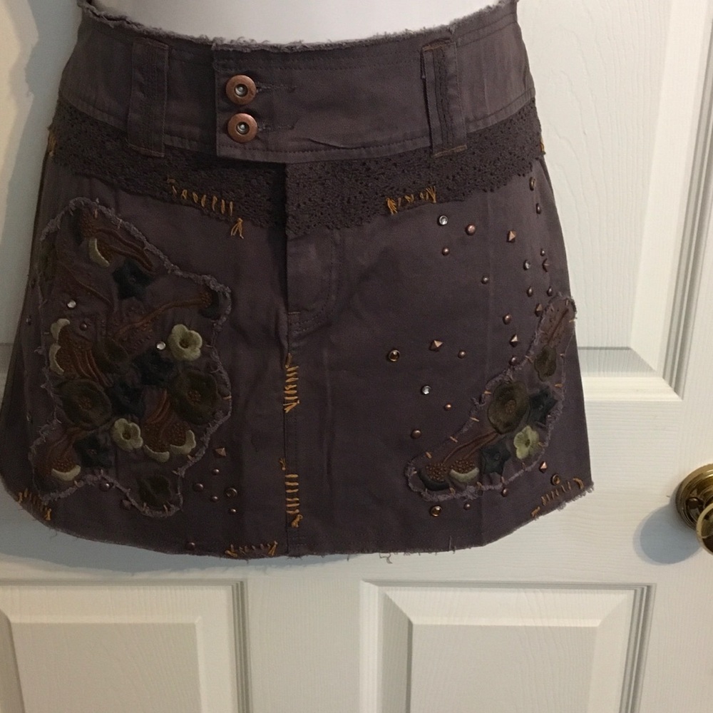 Denim and lace skirt