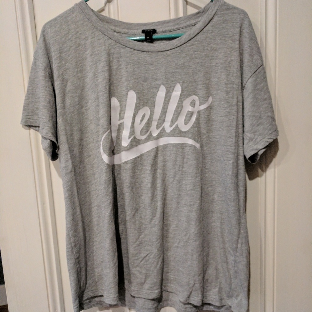 J.Crew heather gray grey t shirt  hello graphic
