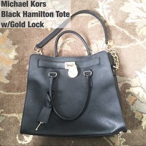 Michael Kors Black Hamilton Tote w/Gold Lock