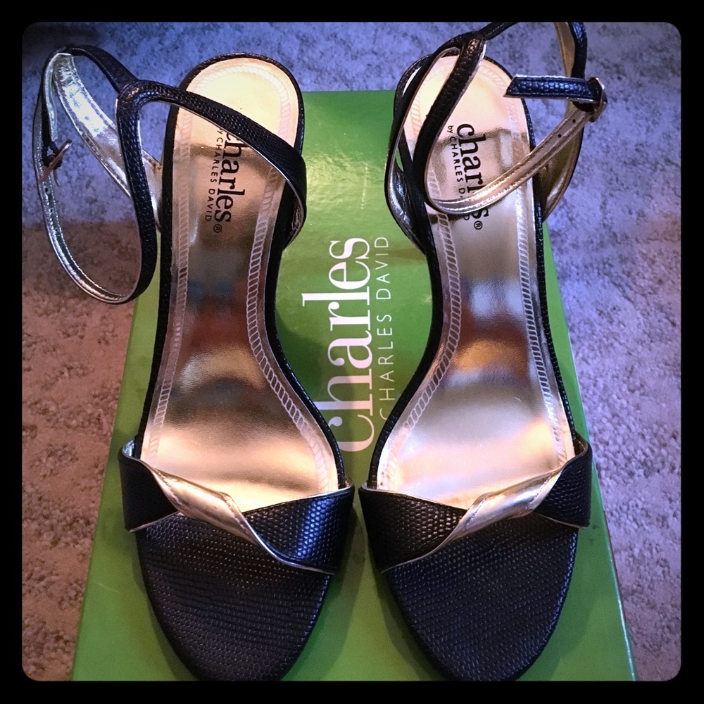 Charles David Tryst Black Lizard Print Dress Heels