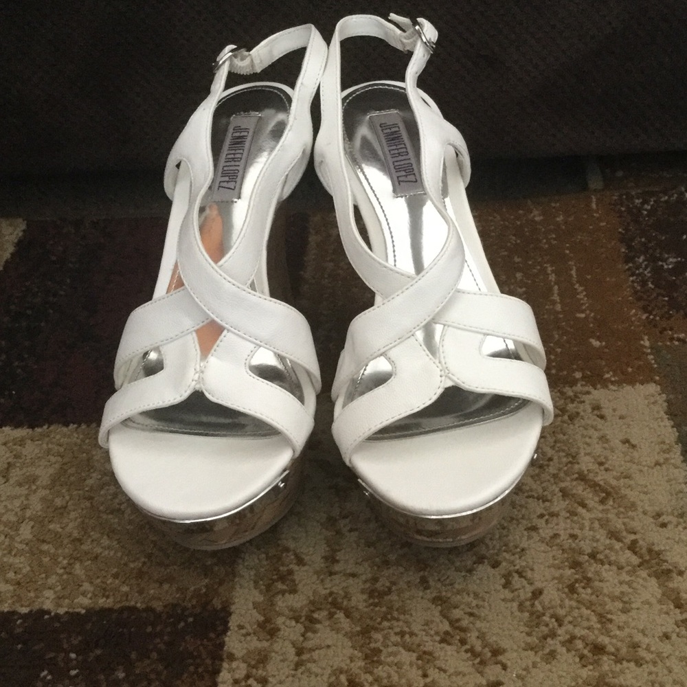 Jennifer Lopez Women White Wedge Platform