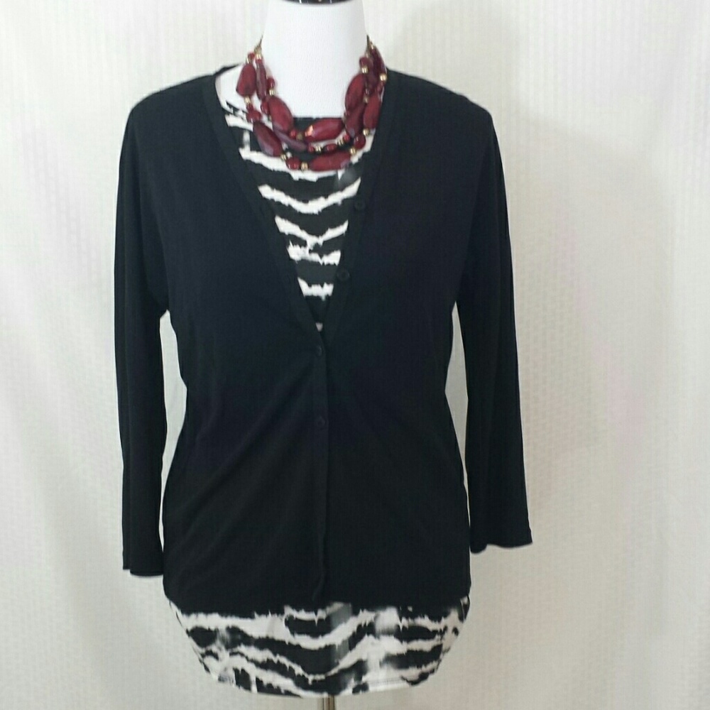 DKNY Black Cardigan Button Down No Wrinkle