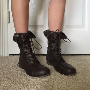 Brown combat boots