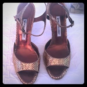 Manolo Blahnik Gold Open Toe Sandals