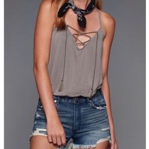 Abercrombie lace up tassel cami