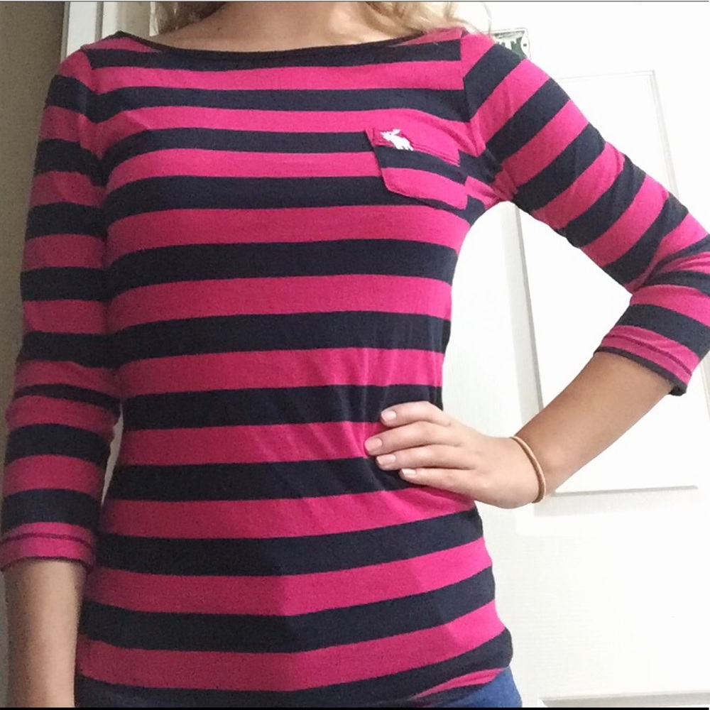 Pink& navy(almost black) striped Abercrombie top