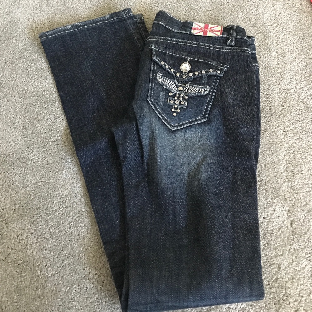 Rhinestone embellished pocket jeans