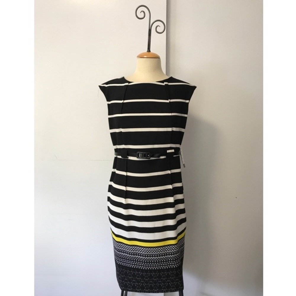 NWT ILE New York Striped Black/White/Yellow Dress
