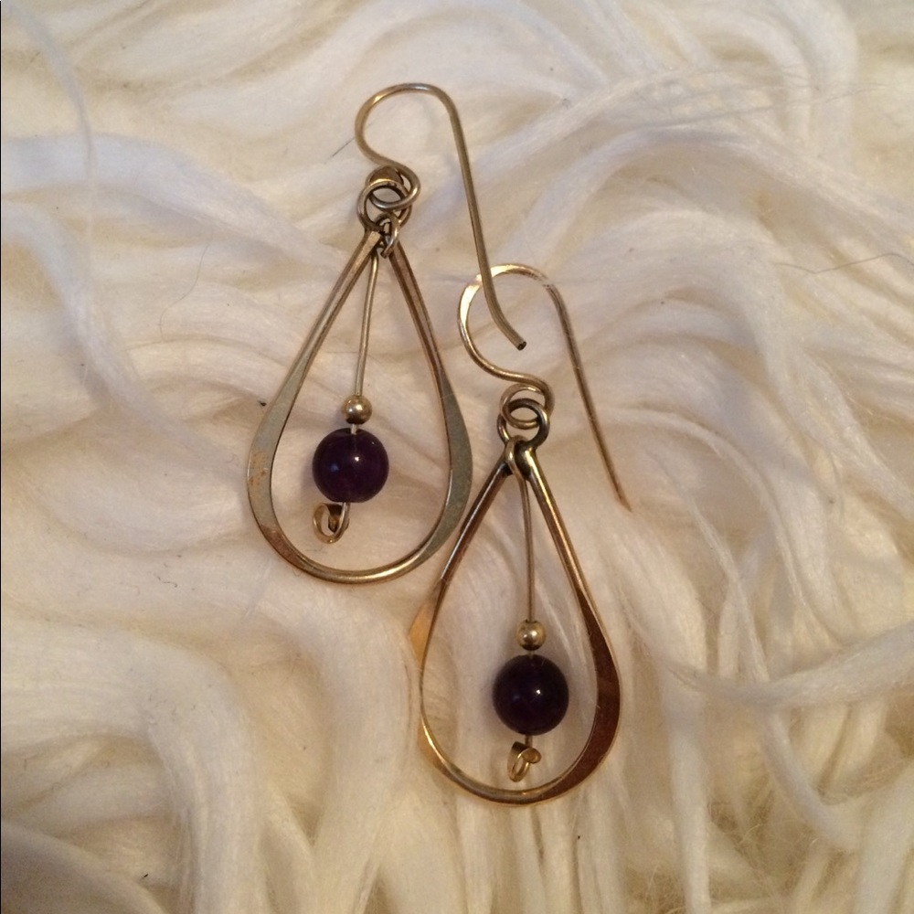 Gold Earrings with Purple Bead