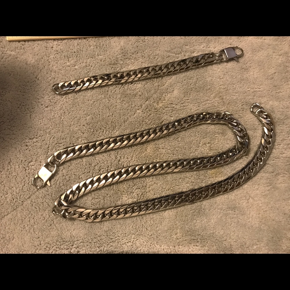 Stainless Steel Cuban Link Chain and Bracelet
