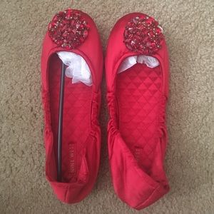 Red Jeweled Satin Flats