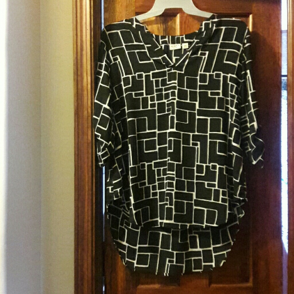 Cato Popover Top Black & White 14/16W