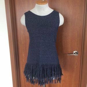The Limited Sleeveless Blue Fringe Sweater