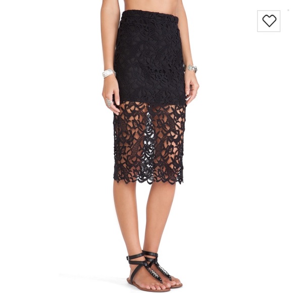 Tularosa Dresses & Skirts - Tularosa Black "Free" Lace Midi Skirt Slit Revolve