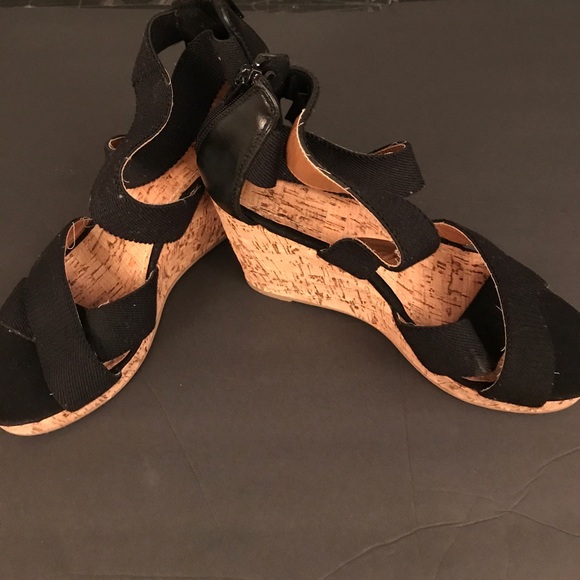Shoes - Black Cork Wedges