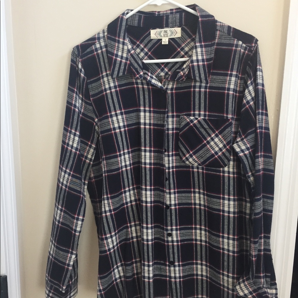 Pink Rose flannel shirt in Navy