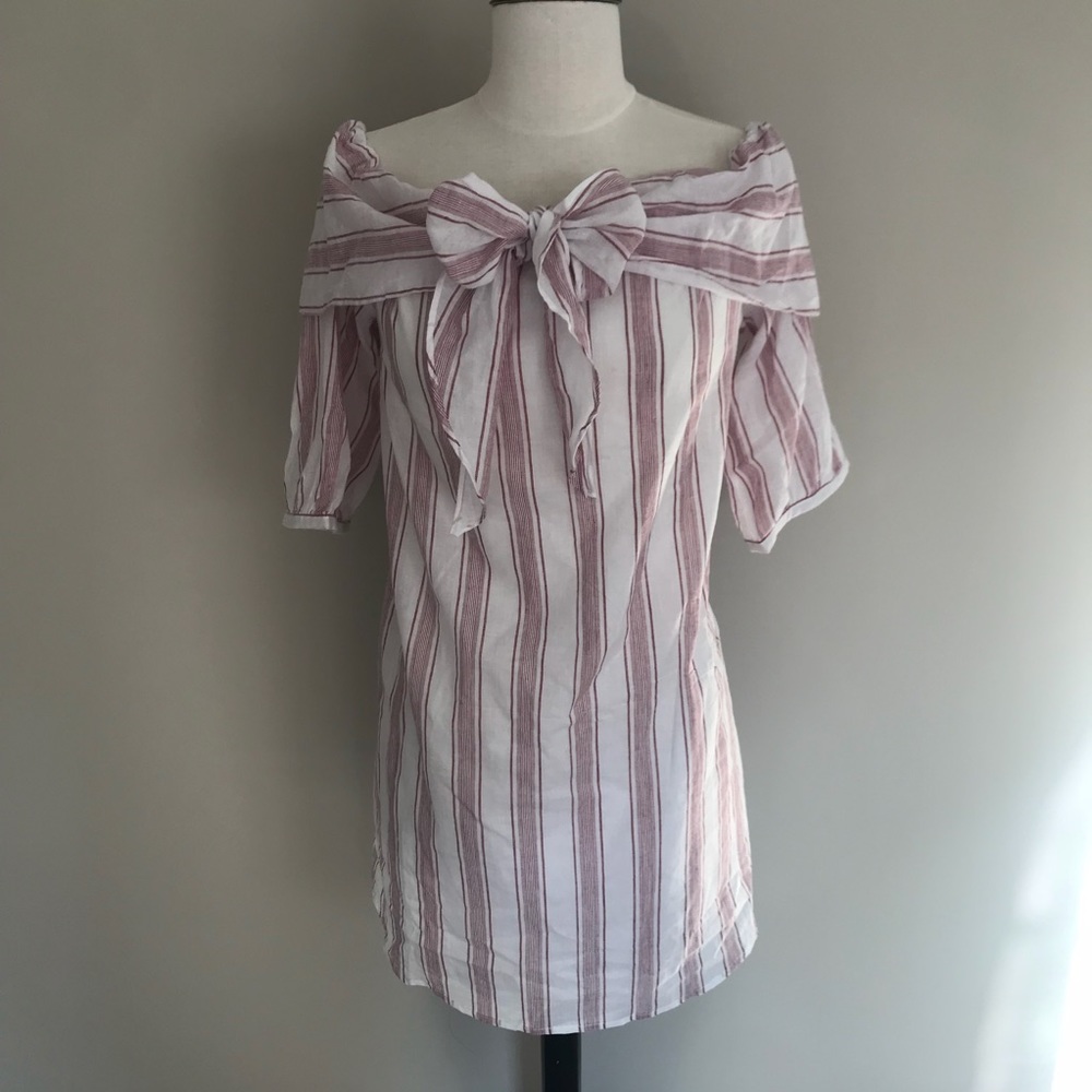Boutique off the shoulder striped dress (pockets!)