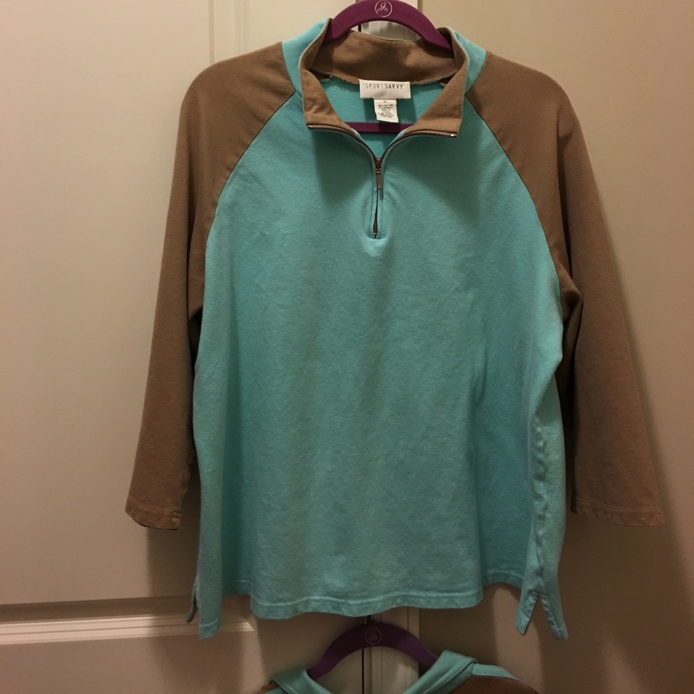 Two tops turquoise and taupe one is tunic length