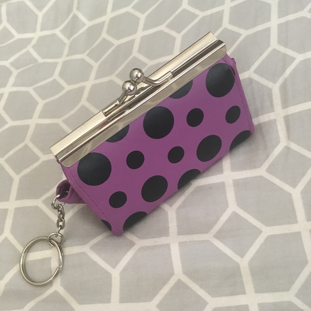 Vintage Small purple black polkadot Coin wallet keychain!