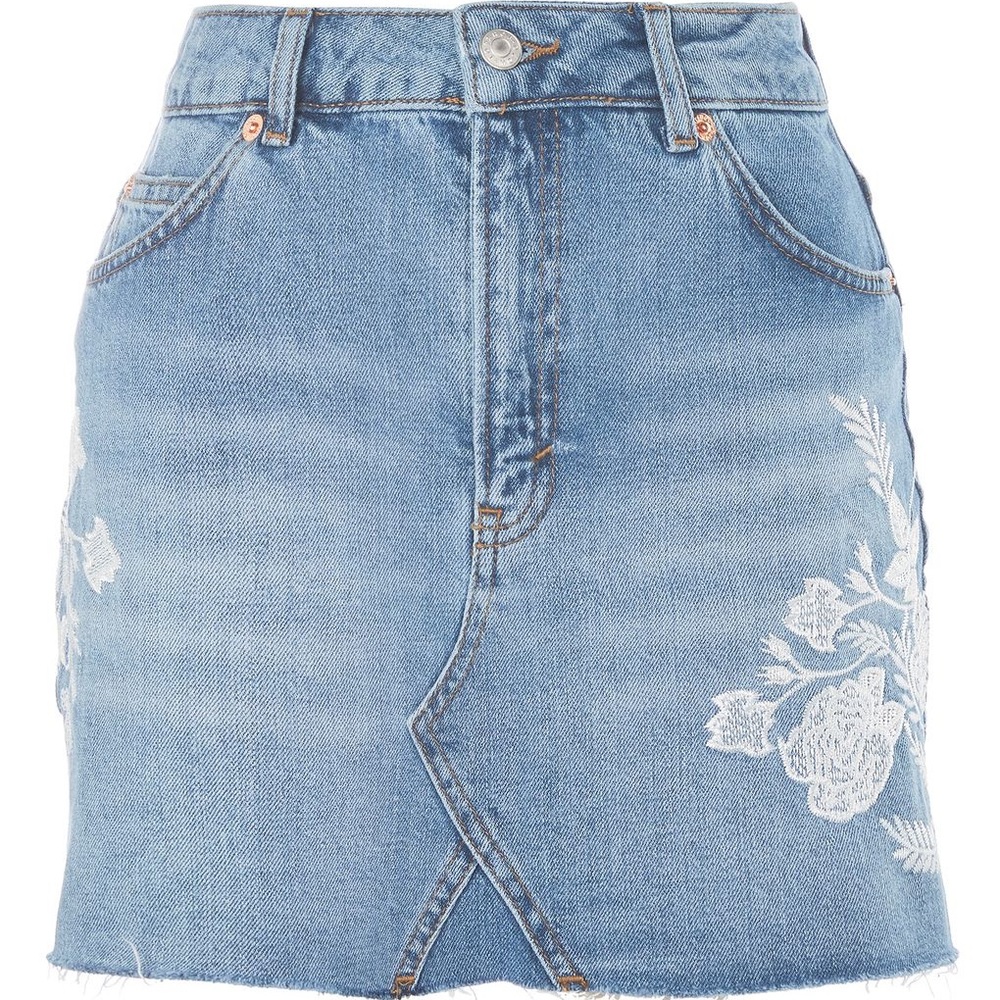 Topshop Moto Denim Floral Embroidered Skirt