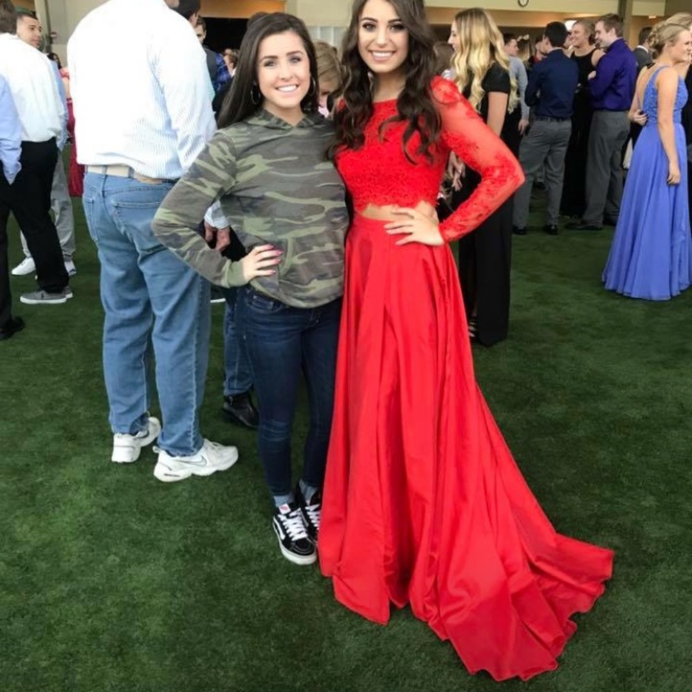 RED TWO PIECE SHERRI HILL PROM DRESS