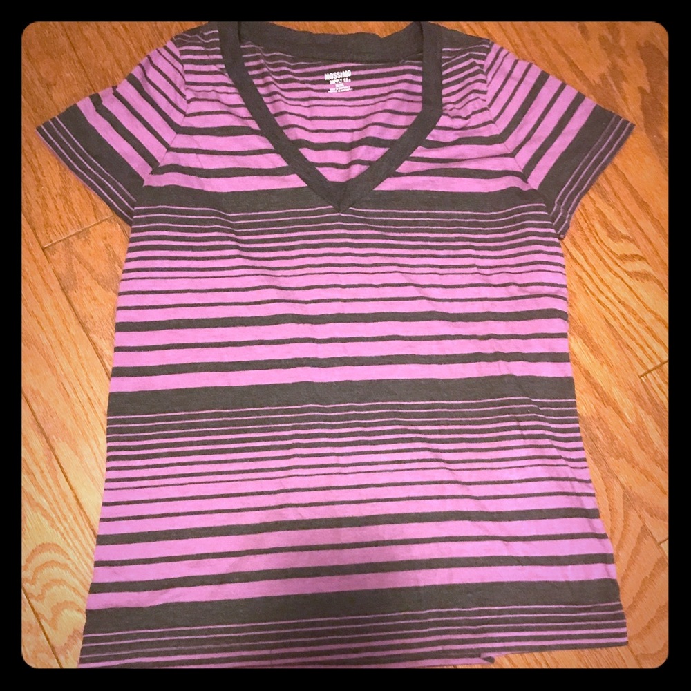Purple and dark gray striped t-shirt