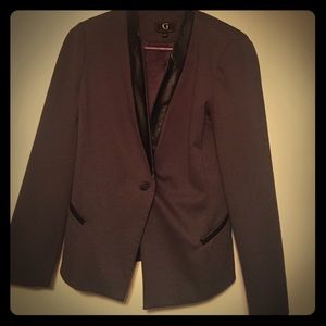 Giuliana Rancic Grey Black leather Trim Blazer