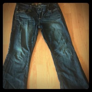 Embellished wide leg blue jeans