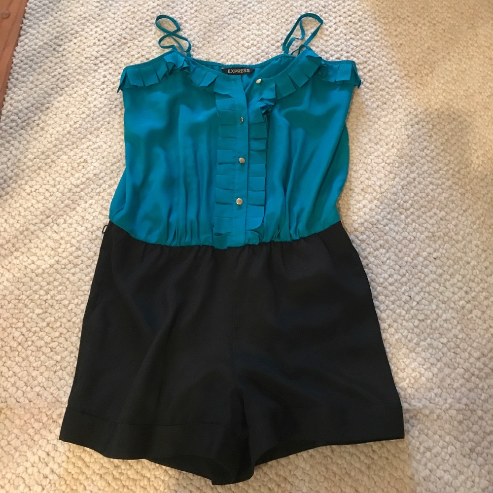 Blue and black silk romper