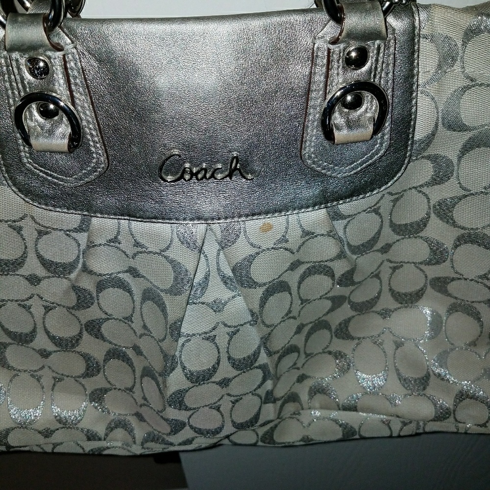 COACH Silver and white handbag
