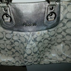 COACH Silver and white handbag