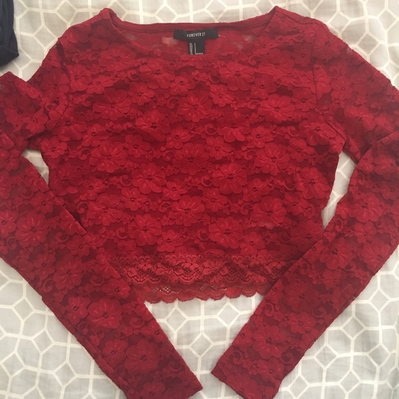 Long Sleeves Lace Top Red - Picture 1 of 11