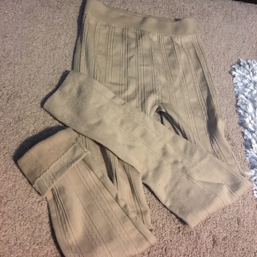 Tan fleece lined leggings, size Small, cable knit