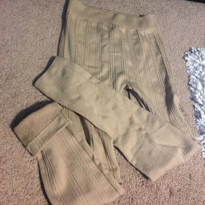 Tan fleece lined leggings, size Small, cable knit