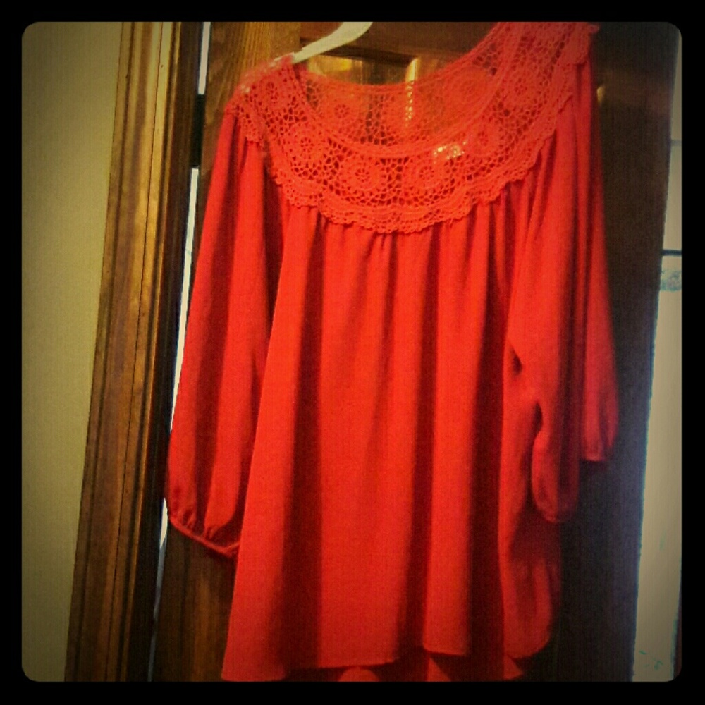 Cato dark red crocheted scoop neck top XL.