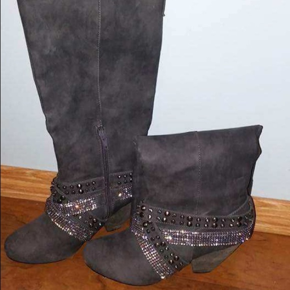 Grey embellished calf boots