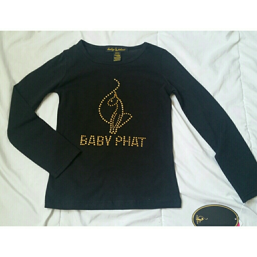 Nwt Baby Phat girls long sleeve gold stud top