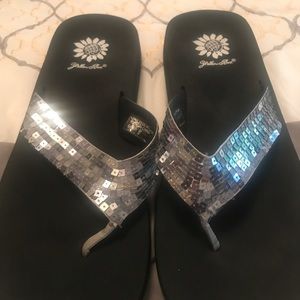 Yellow box flip flops