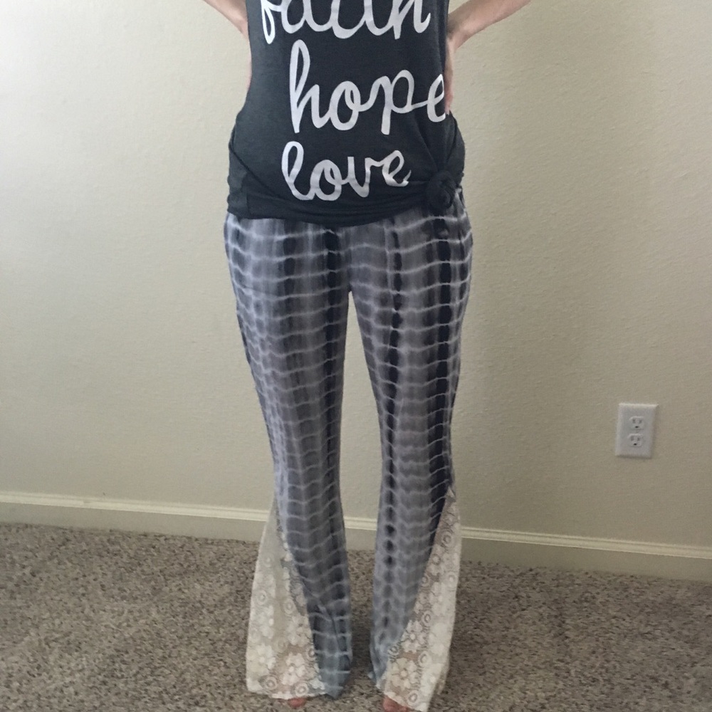 Last pair! Tie dye and lace flare pants