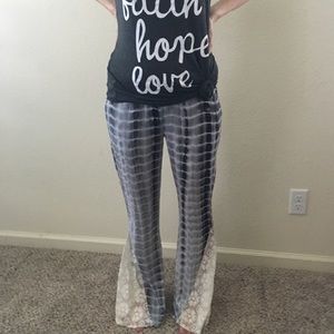 Last pair! Tie dye and lace flare pants