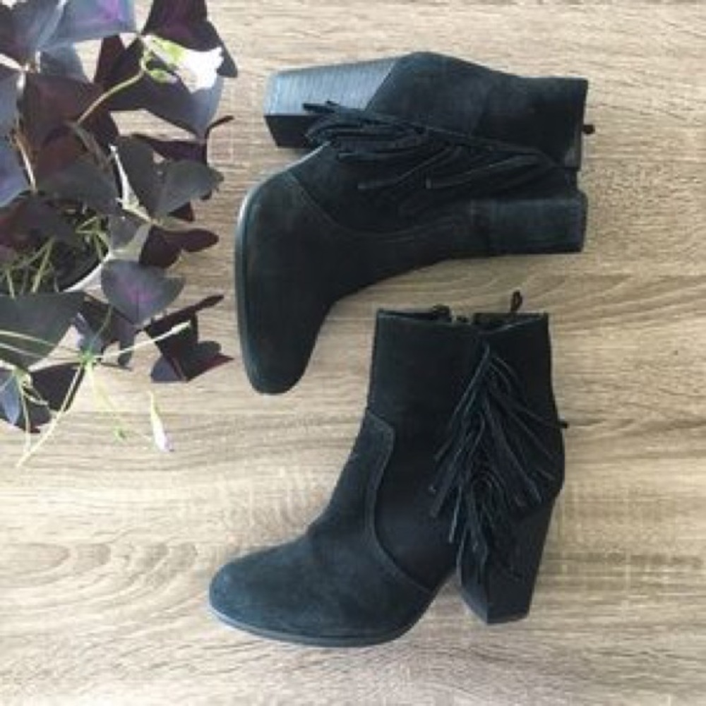 Black Suede Heeled Fringe Boots from H&M