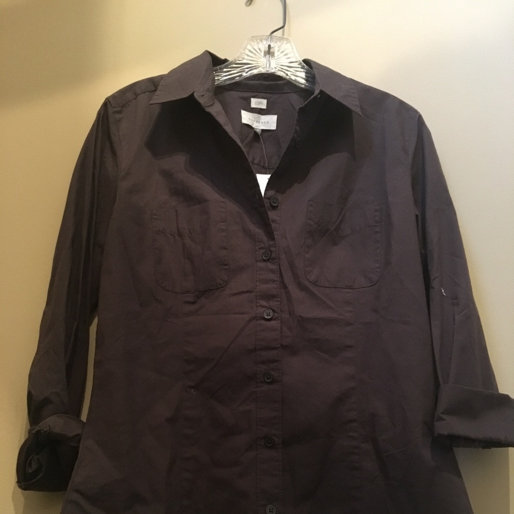 Ann Taylor Loft Softened Cotton LS brown shirt