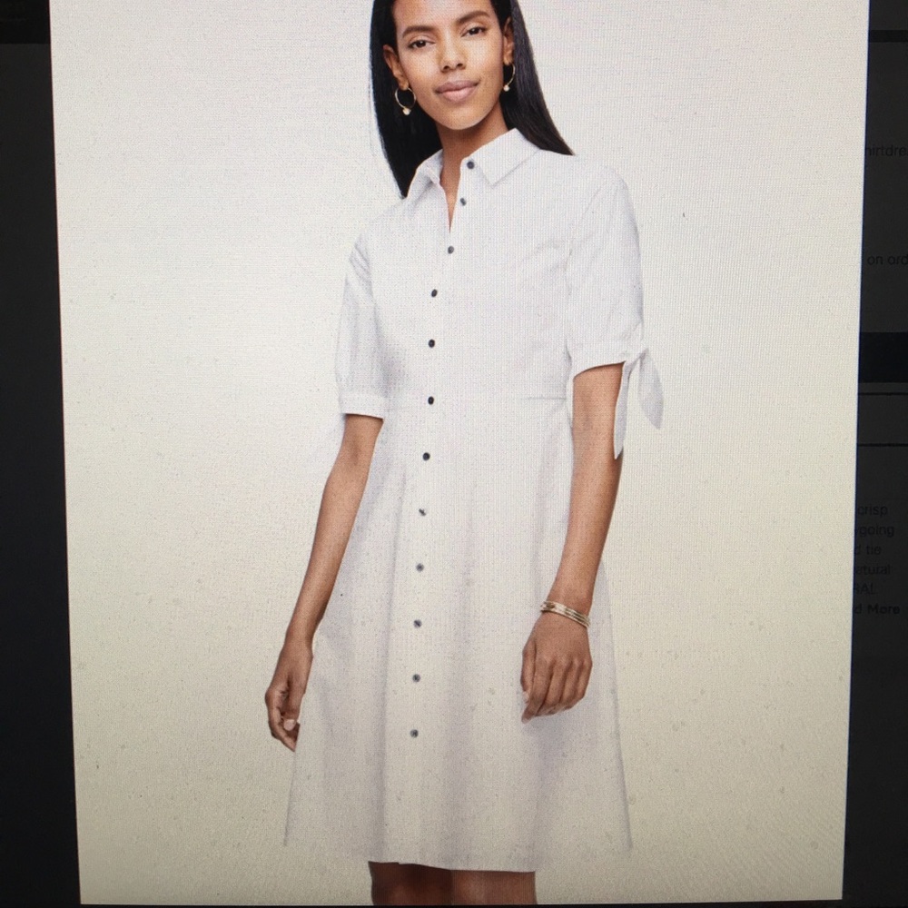 Ann Taylor White Poplin Tie Sleeve Shirtdress